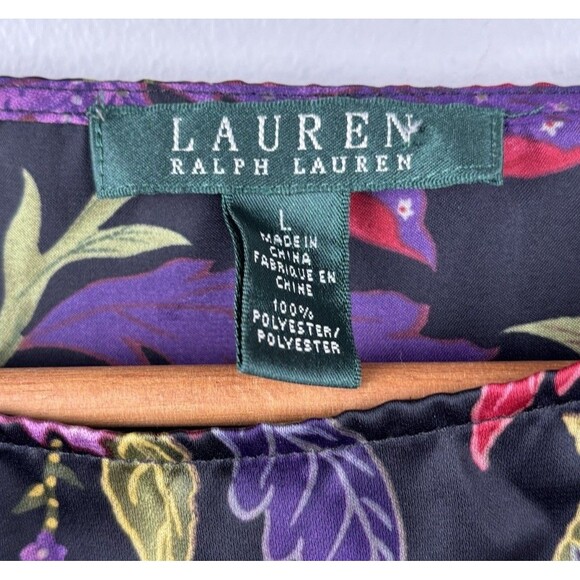 Lauren Ralph Lauren Women’s Large Floral Blouse Black Red Purple Long Sleeve - Picture 3 of 9